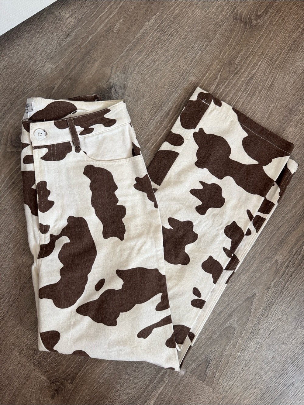 Princess Polly Cream & Brown Cow Print Jeans - Picture 3 of 3